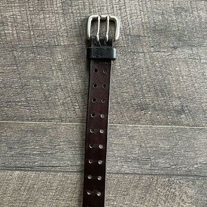 Brown Leather Belt with silver Buckle. 37 inches.